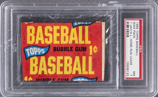 1965 Topps Baseball Unopened One-Cent Wax Pack ("AL HR Leaders" Card) - PSA NM 7